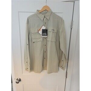 #168 NWT Natural Gear Dry Vent River Button Up Shirt Men L Beige 100% Nylon